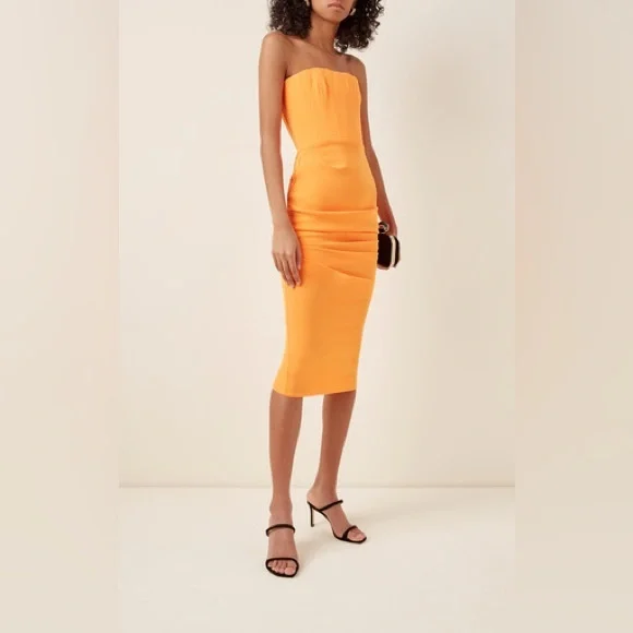 alex perry orange strapless dress Alex Perry Ruched Side Front Slit Evening Dress In Orange - 57% Off